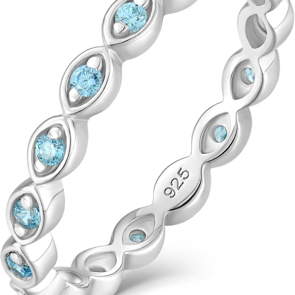 Chic Stackable Eternity Ring With Created Aquamar… - image 1